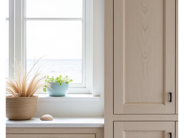 Op maat gemaakte keukenkasten in een woning aan de kust